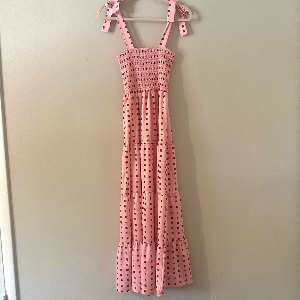 Pink Smocked Tie Strap Maxi Dress – Tiered Cottagecore Summer Dress - Picture 3 of 5